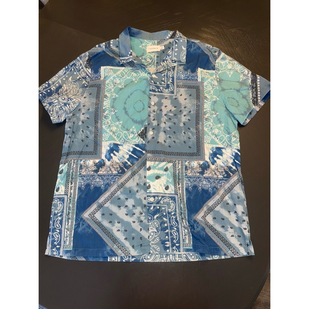 Topman Short Sleeve Button Down Blues Bandana Shirt Summer Vacation Beach Fun